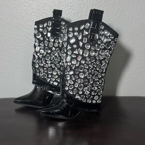Lauren Lorraine Black and Silver Heeled Boots